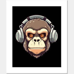 Ape with headphone Posters and Art